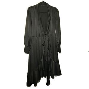 Nasty Gal Robe with Belt Flutter Sleeves‎ and Hem Black Romantic Women's Large